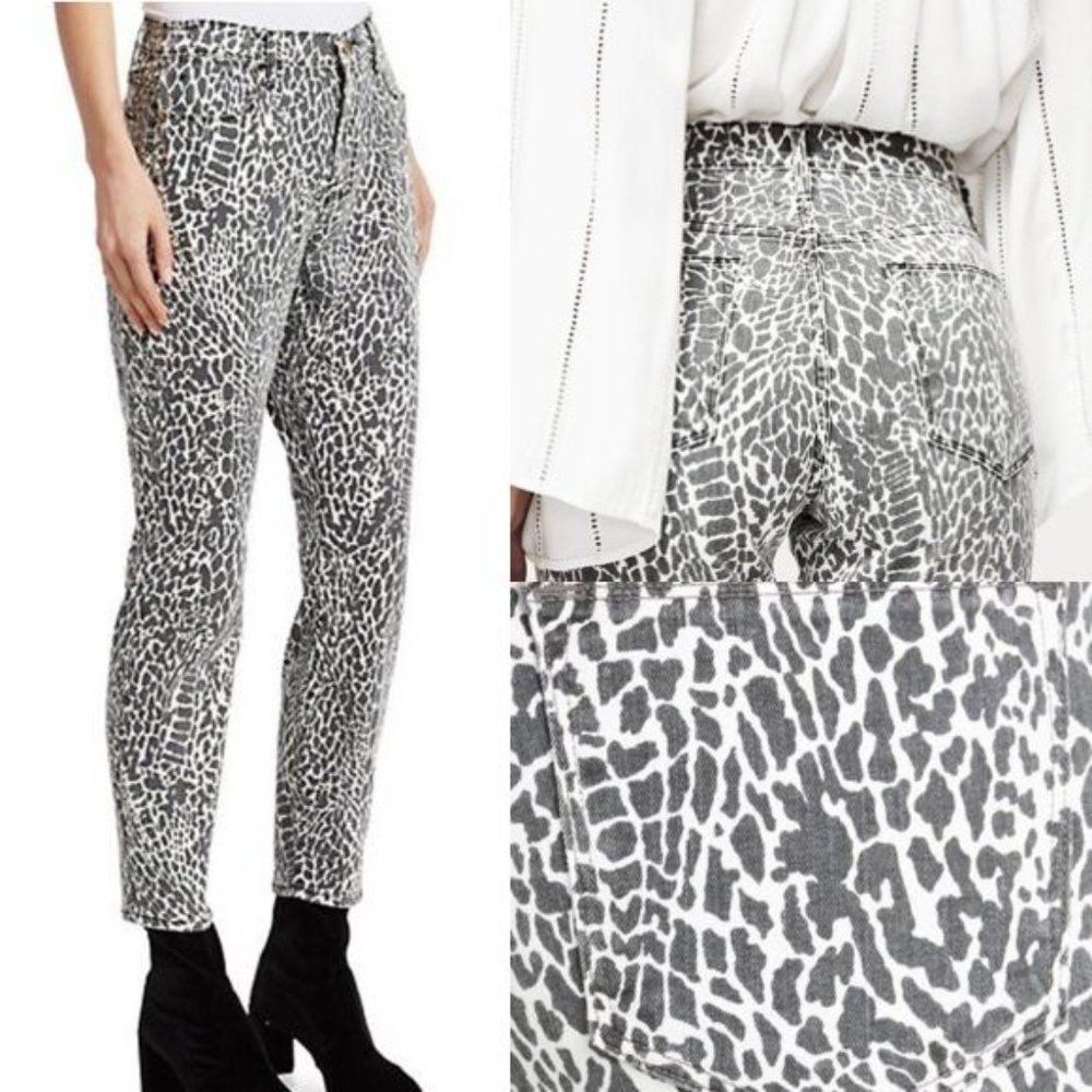 NEW FRAME Women Le High Waisted Charcoal Spotted Denim Cropped Zip Up Jean Pants